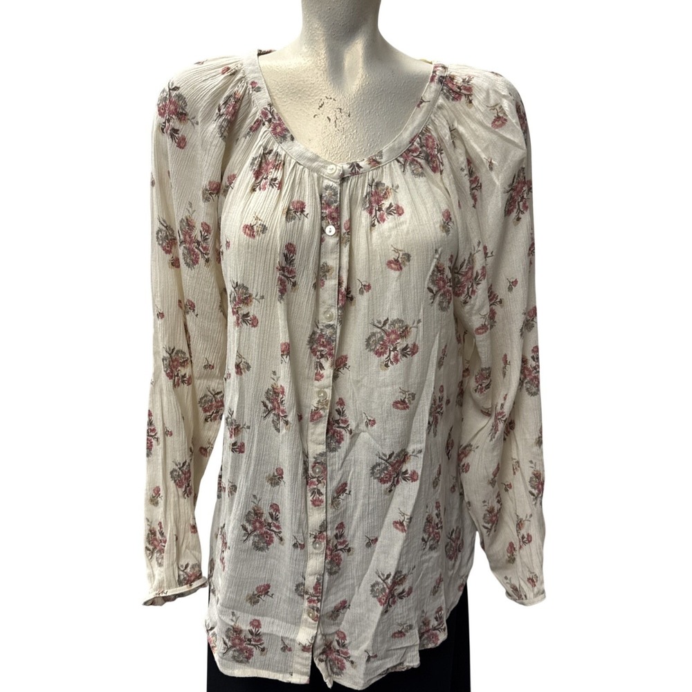 Chaps Womens Floral Print Long Sleeve Button Up Blouse Top Plus L/G